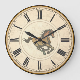 RELOJ REDONDO GRANDE NÚMEROS ROMANOS RÚSTICOS CABALLO ANTIGUO