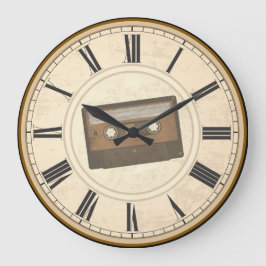 RELOJ REDONDO GRANDE NÚMEROS ROMANOS RÚSTICOS CINTA DE CASSETTE ÚNICA