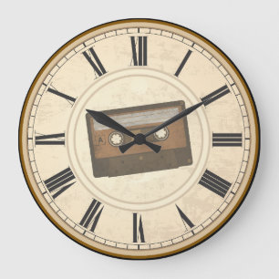 RELOJ REDONDO GRANDE NÚMEROS ROMANOS RÚSTICOS CINTA DE CASSETTE ÚNICA