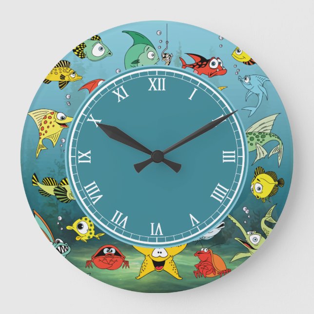 Reloj Redondo Grande Números romanos submarinos de peces Personalizados (Anverso)