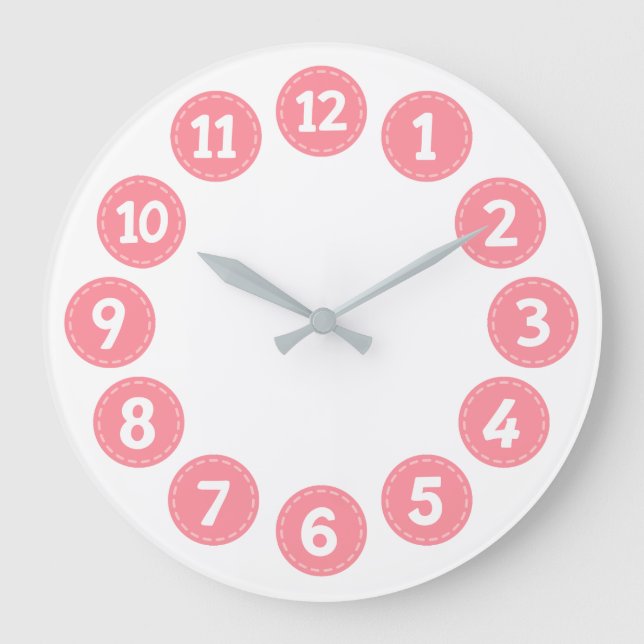 Reloj Redondo Grande Números rosados lindos (Anverso)