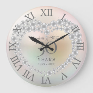Reloj Redondo Grande Números Tradicionales de Bodas de Perla de 30 Años