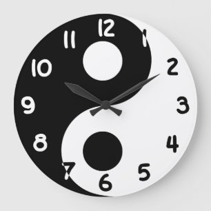 Reloj Redondo Grande Números Yin Yang en Blanco y Negro