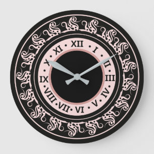 Reloj Redondo Grande Numerosos romanos de color negro y rosa-peachy con