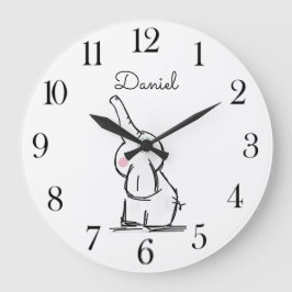 Reloj Redondo Grande Nursera de Elefante Infantil de Acuarela Personali