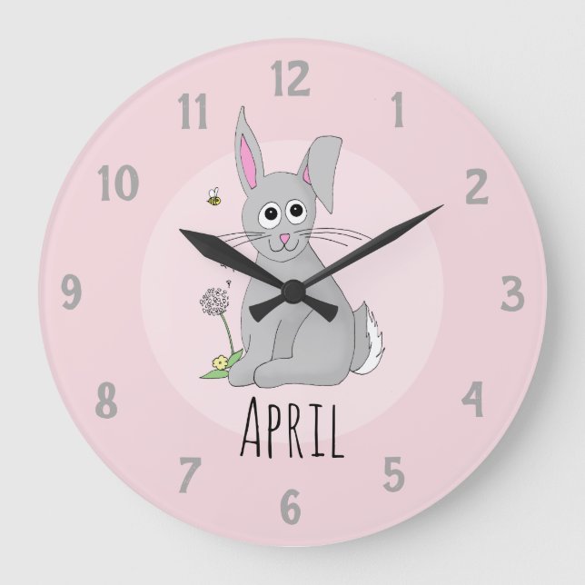 Reloj Redondo Grande Nursera Infantil de conejo de Semana Santa (Anverso)