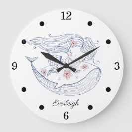 Reloj Redondo Grande Nursera personalizada de Chica de ballenas con sir