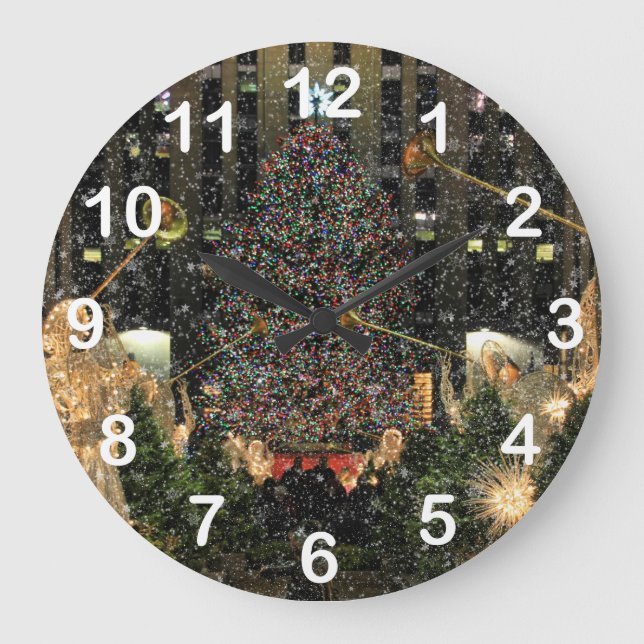Reloj Redondo Grande NYC Rockefeller Center Xmas Tree Falling Snow (Anverso)