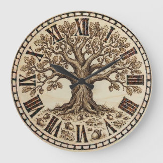 Reloj Redondo Grande Oak Tree Wall Clock – Wood-Burned Rustic Style