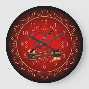 Reloj Redondo Grande Oboe, Merry Christmas, Maroon & Black ~ 