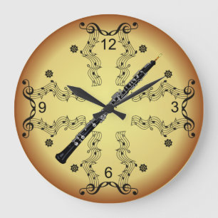 Reloj Redondo Grande Oboe ~ Musical Scroll ~ Golden Background ~