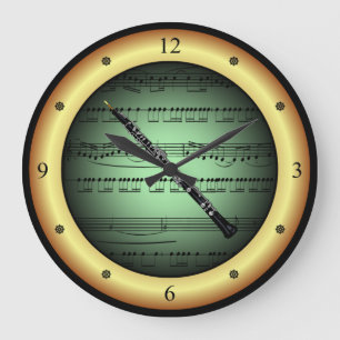 Reloj Redondo Grande Oboe ~ Sheet Music ~ Green on Gold Background ~  