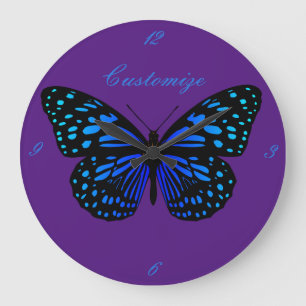 Reloj Redondo Grande Obra clásica azul de Thunder_Cove de la mariposa