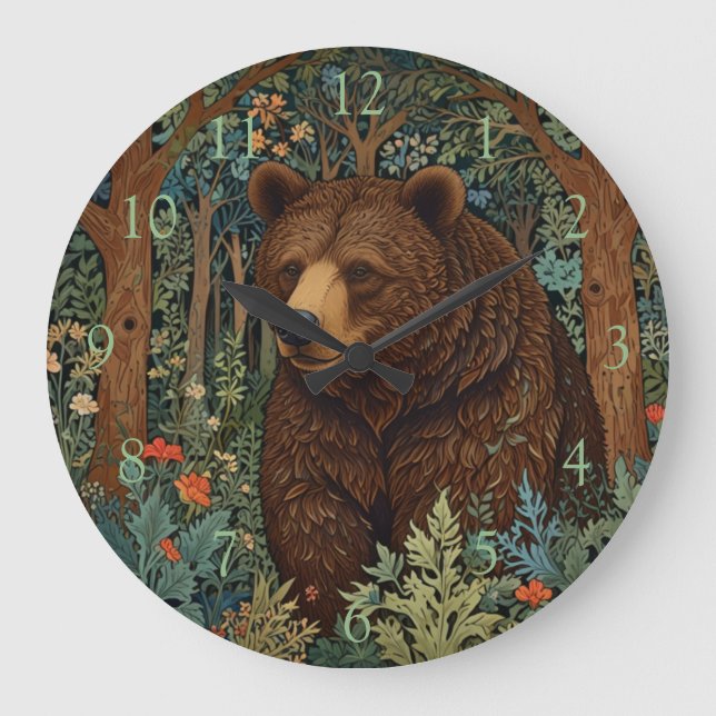 Reloj Redondo Grande Obra de arte de boho de oso marrón retro (Anverso)