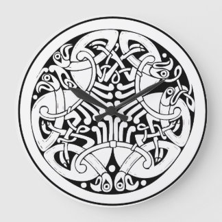Reloj Redondo Grande Obra nórdica de Knotwork - arte de la mitología vi