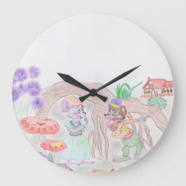 Reloj Redondo Grande Obras de arte de niños personalizados, dos ratones
