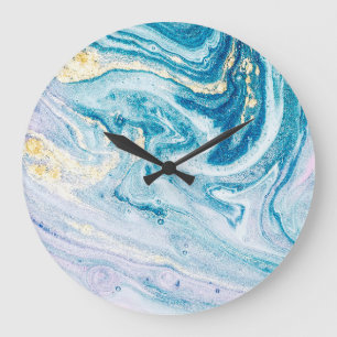 Reloj Redondo Grande Ocean Art: Marble Agate Swirls.
