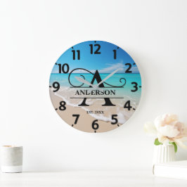 Reloj Redondo Grande Ocean Beach Una Monograma