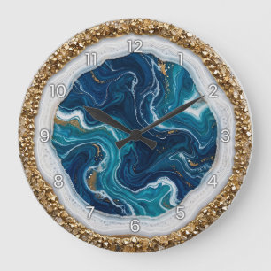 Reloj Redondo Grande Ocean Blue Geode Epoxy Wall Clock