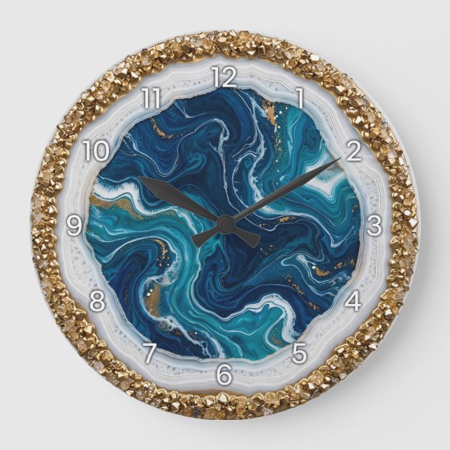 Reloj Redondo Grande Ocean Blue Geode Epoxy Wall Clock (Anverso)