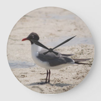 Reloj Redondo Grande Ocean Sand Seagull Bird Beach Photo