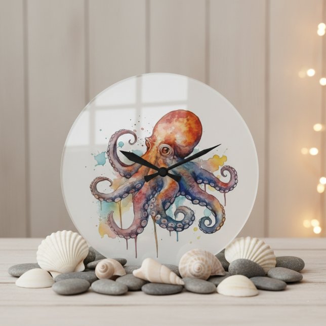 Reloj Redondo Grande Ocean Whimsy: Octopus colorido (Subido por el creador)
