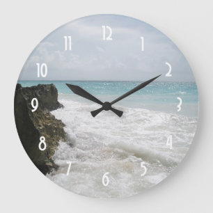 Reloj Redondo Grande Océano azul turquesa con espumoso paisaje marino