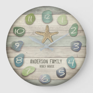 Reloj Redondo Grande Océano de cristal del Driftwood de las estrellas