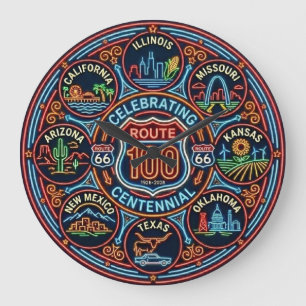 Reloj Redondo Grande Ocho Centenario de la Ruta Estatal 66 Neon