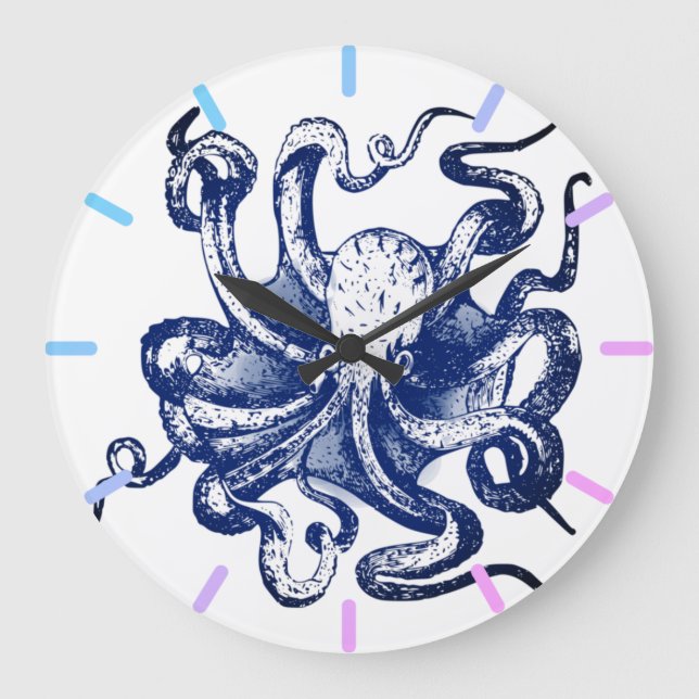 Reloj Redondo Grande Octopus azul (Anverso)