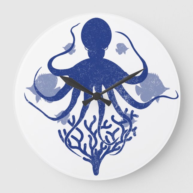 Reloj Redondo Grande Octopus (fondo claro) (Anverso)