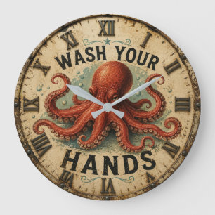 Reloj Redondo Grande Octopus Funny Coastal Nautical Beach House