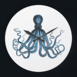 Reloj Redondo Grande Octopus kraken playa marina costera océano<br><div class="desc">Un moderno patrón azul de pulpo náutico. Una gama de diseño moderno para decorar su casa, vivero u oficina. Un elegante acento para una cabaña costera o una habitación temática a la playa. ¡Genial para ti mismo o como regalo! De moda, glamour, atrevido. Vea mi tienda para ver más artículos...</div>