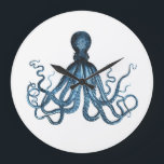 Reloj Redondo Grande Octopus kraken playa marina costera océano<br><div class="desc">Un moderno patrón azul de pulpo náutico. Una gama de diseño moderno para decorar su casa, vivero u oficina. Un elegante acento para una cabaña costera o una habitación temática a la playa. ¡Genial para ti mismo o como regalo! De moda, glamour, atrevido. Vea mi tienda para ver más artículos...</div>