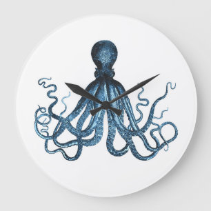 Reloj Redondo Grande Octopus kraken playa marina costera océano