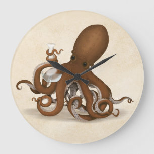 Reloj Redondo Grande Octopus sosteniendo ciencia de la química Flask S