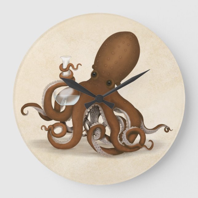 Reloj Redondo Grande Octopus sosteniendo ciencia de la química Flask St (Anverso)