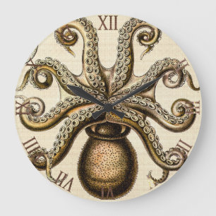 Reloj Redondo Grande Octopus vintage caldeado por Ernst Haeckel