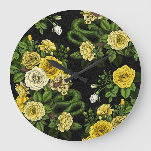 Reloj Redondo Grande Oculto en los rosas, amarillo y verde (Anverso)