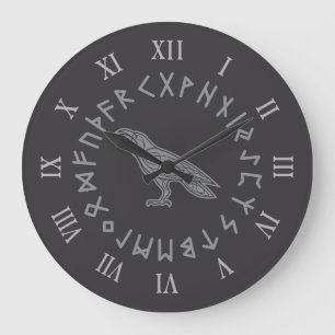 Reloj Redondo Grande Odin Cuervo Cuervo Mitología Vikinga runas rúnico