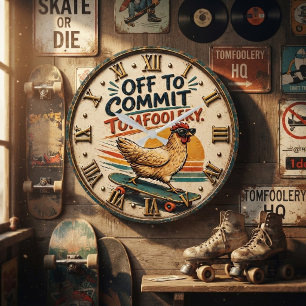 Reloj Redondo Grande Off to Commit Tomfoolery Chicken Funny Vintage Far