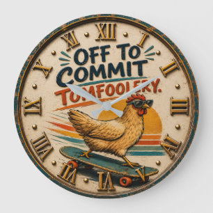Reloj Redondo Grande Off to Commit Tomfoolery Chicken Funny Vintage Far