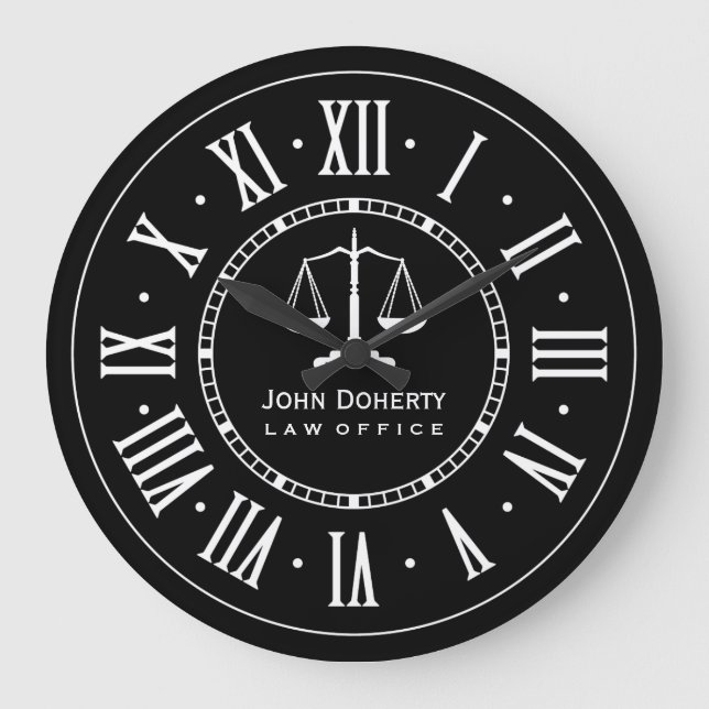 Reloj Redondo Grande OFICINA DE DERECHO | Blanco y negro clásico (Anverso)