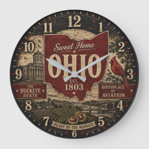 Reloj Redondo Grande Ohio Buckeye State Rustic Farmhouse Vintage