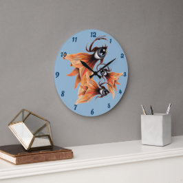Reloj Redondo Grande Ojo Dorado Pez Dorado Surrealista Arte de Fantasía