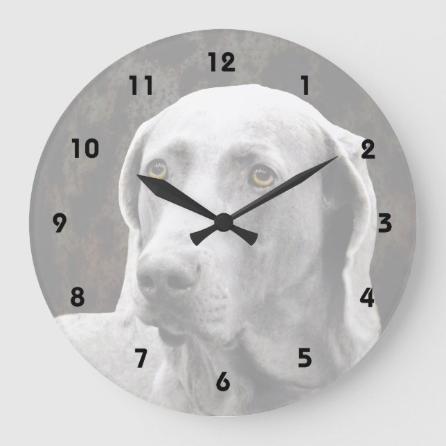Reloj Redondo Grande Ojos conmovedores de la Weimaraner (Anverso)