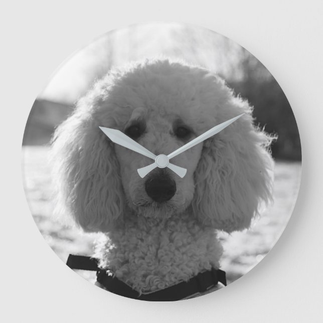 Reloj Redondo Grande Ojos de cachorro en blanco y negro (Anverso)