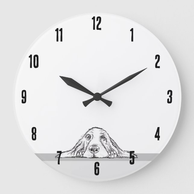 Reloj Redondo Grande ojos de perrito simple blanco negro (Anverso)