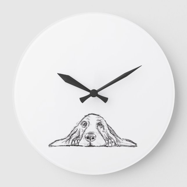 Reloj Redondo Grande ojos de perrito simple blanco negro (Anverso)