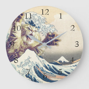 Reloj Redondo Grande Ola de Gato Gigante - La gran ola de Kanagawa